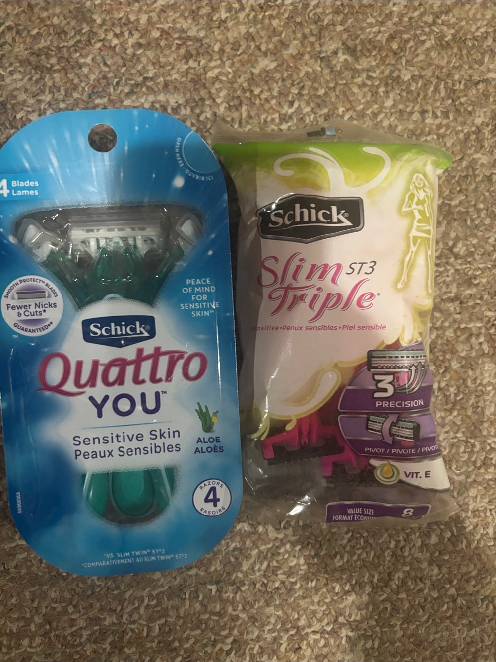 Schick Women’s Razor Twin Pack - Quattro You (Blue/Green) & Slim Triple (Pink)